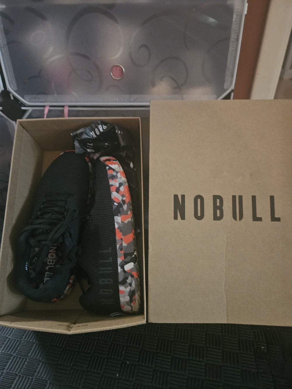 NOBULL Black Knit Training Shoes with Red-Gray Camo Midsole
